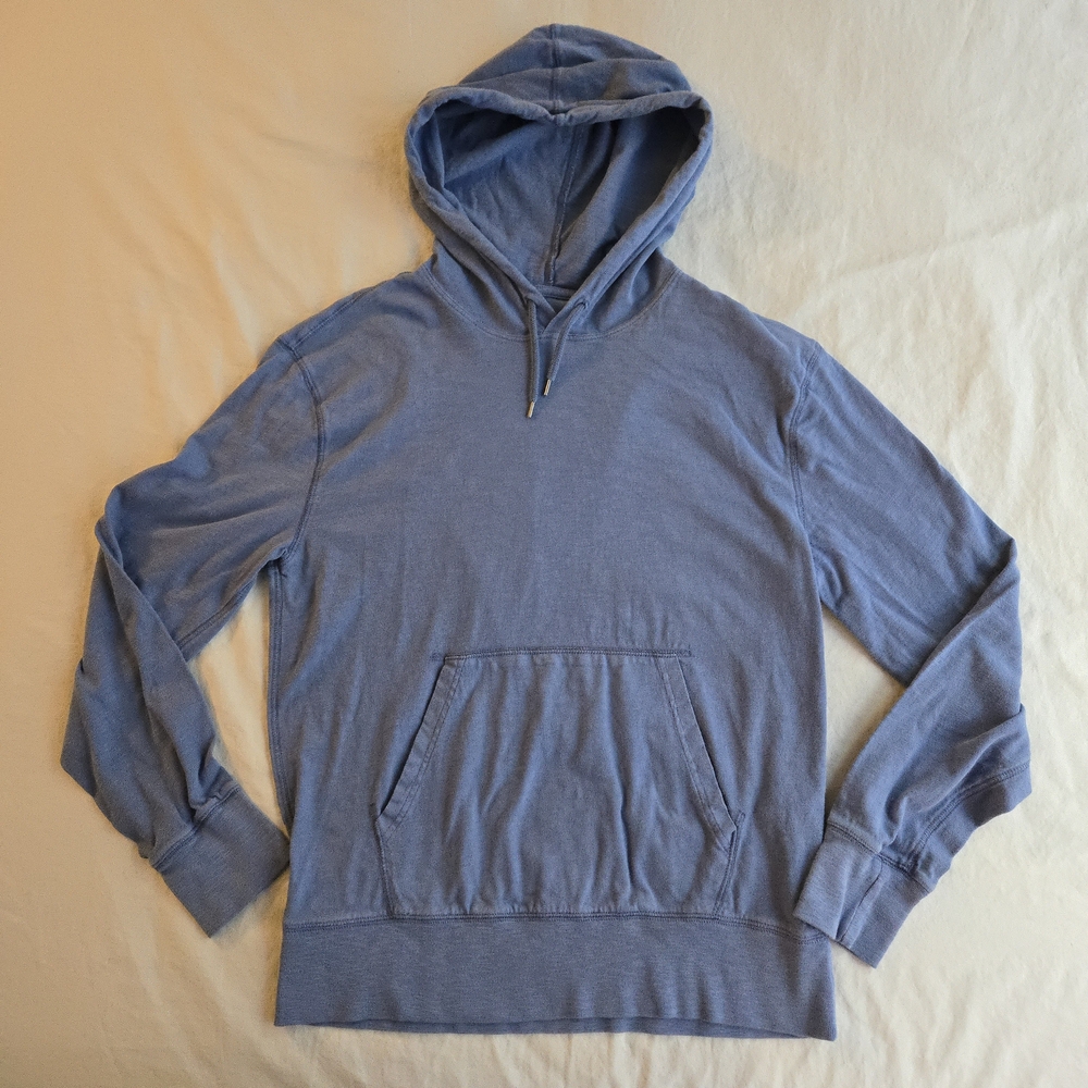 J. Crew Garment Dyed Slub Cotton Yarn Washed Denim Blue Lightweight Hoodie